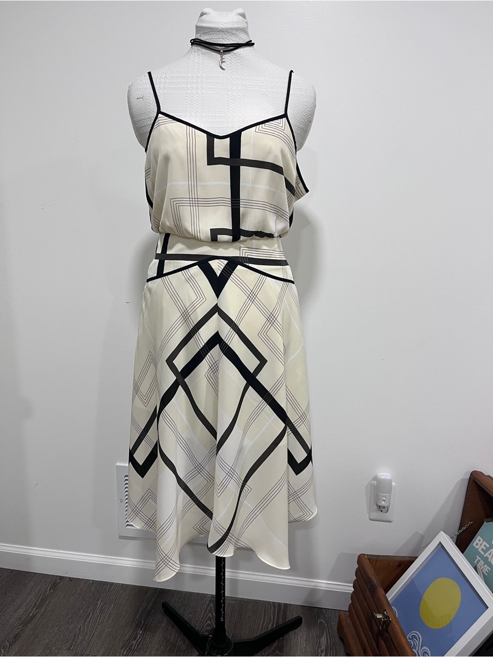 Banana Republic Cream Dress with Black Geometric Trim